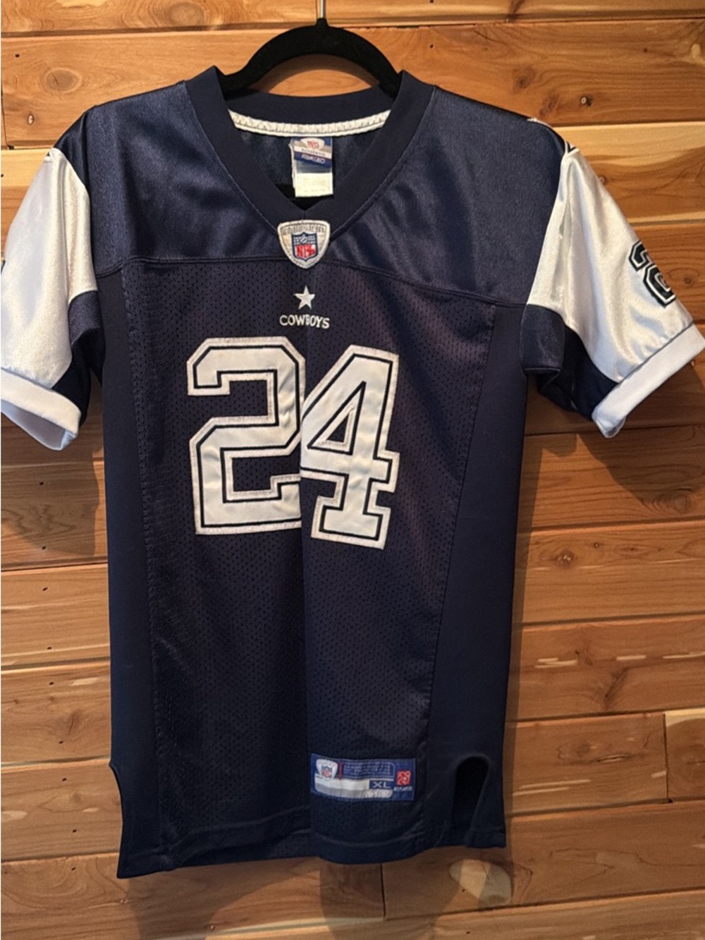 Reebok Navy and White Kids Cowboys #24 Football Jersey